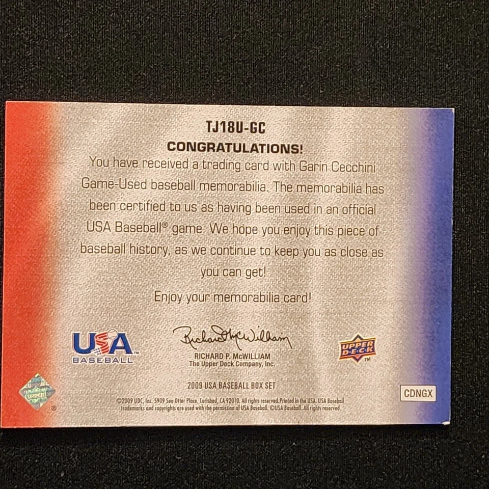 GARIN CECCHINI 2009 UPPER DECK #TJ18U-GC USA TRIPLE JERSEY - Imagem 2 de 2