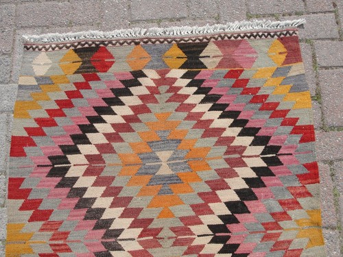 3x5 Turkish Orange Large Kilim Rug – Handmade wool kilim Rugs for Living room - Picture 8 of 10