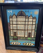 original Painting signed Minna Ennulat German artist naive primitive art 1976