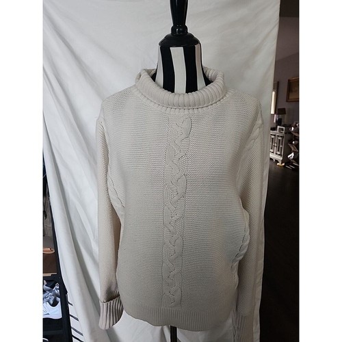 Gap Women’s Large Cream Cable Knit Mock Turtleneck Sweater 100% Cotton Cozy Warm - Picture 6 of 8
