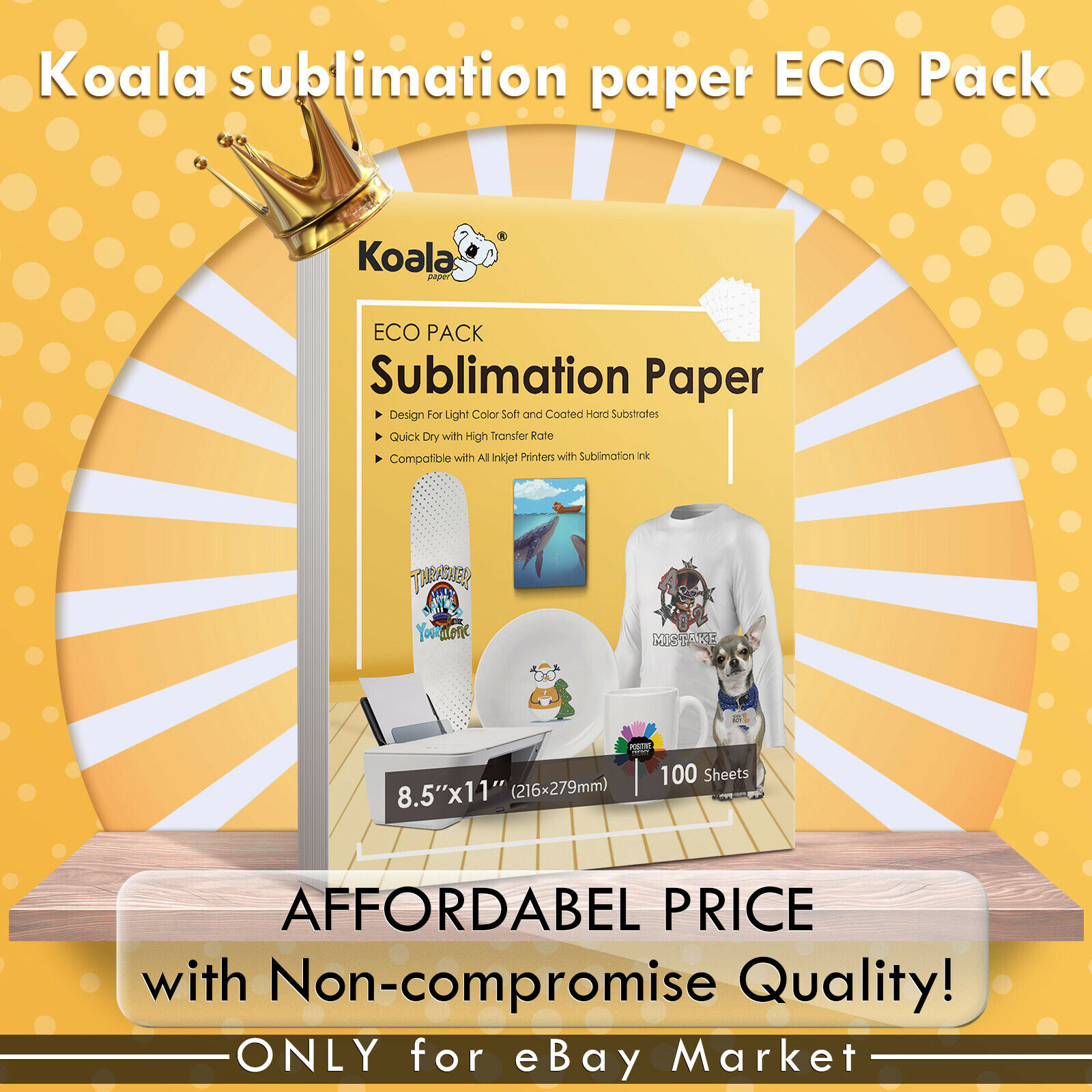 Koala Paper Koala Sublimation Paper 8.5x11 100 Sheets for Inkjet Sublimation Ink Printer Heat Transfer Tumblers, Mugs, Sublimation Blank Cotton Poly T