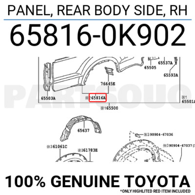 658160K902 Genuine Toyota PANEL, REAR BODY SIDE, RH 65816-0K902 | eBay 