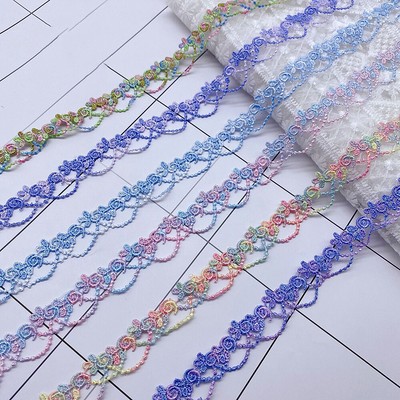 Flower Embroidered Lace Trim Ribbon - 2Y Width For Wedding Dresses & Sewing Crafts