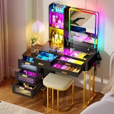 Gurexl Makeup Vanity Desk with Mirror and Lights -  Vanity with Charging Station