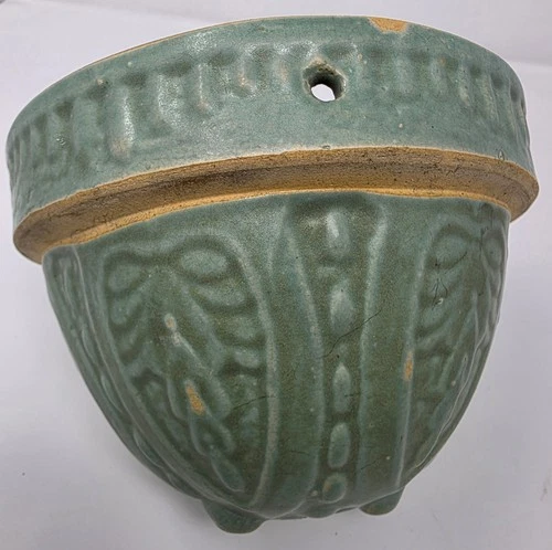 STUNNING McCoy Matte Green Hanging Planter SAGE ARTS CRAFTS ERA DECO FLOWER POT