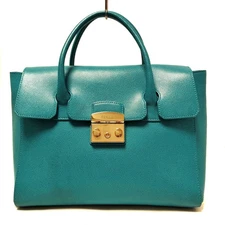 Auth FURLA Metropolis Blue Leather Handbag