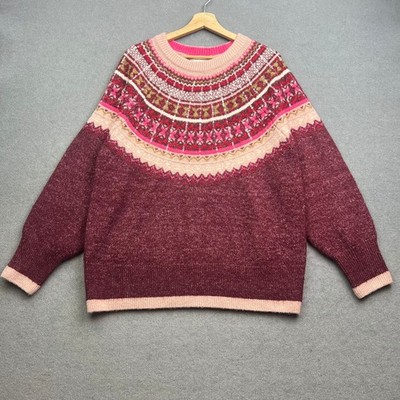 WHITE STUFF Pullover Damen UK 18 Strick Fairisle Nordic Scandi Passe Isländisch Azteken