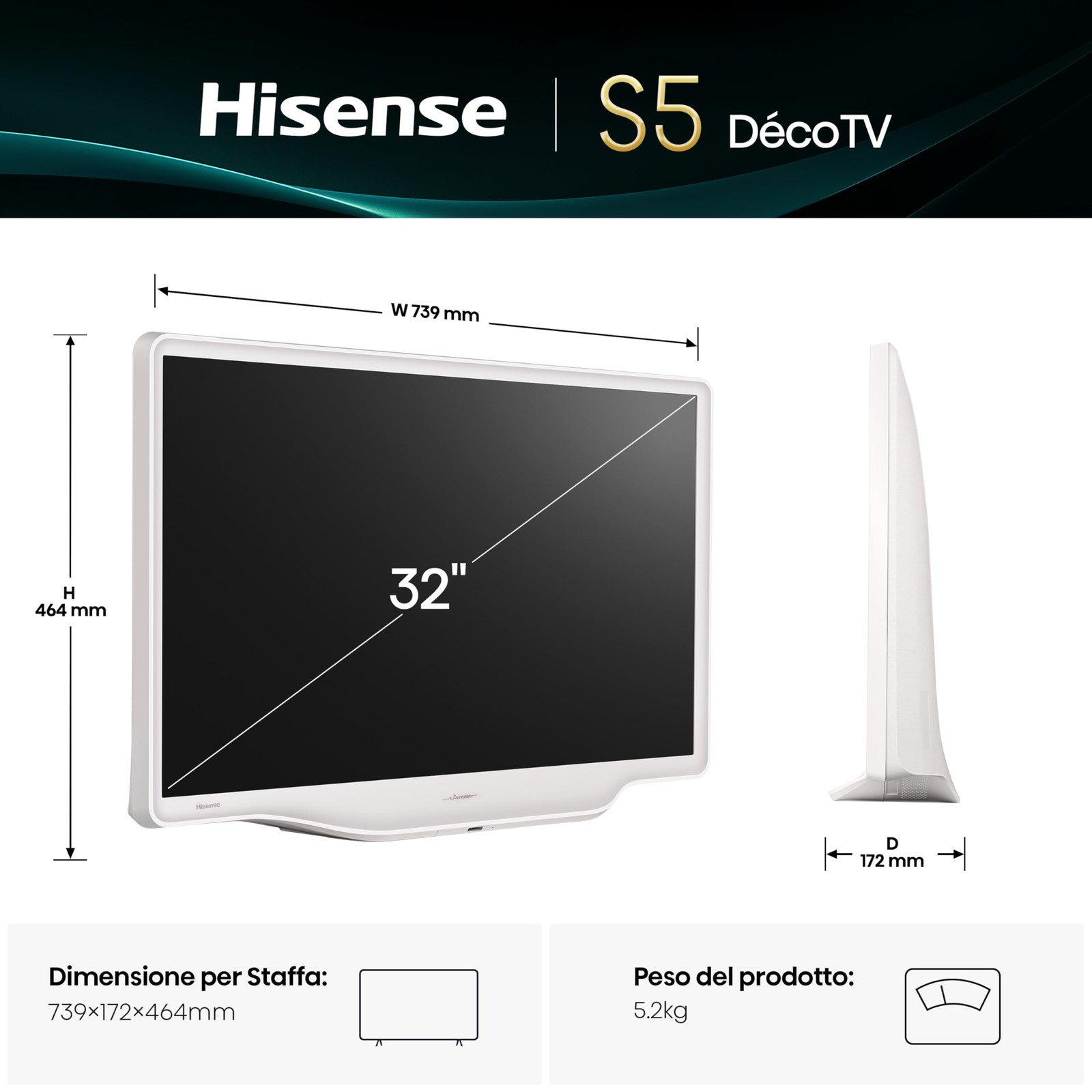 Hisense Smart TV QLED 32 Full HD Dèco TV 32S5Q Audio Dolby Atmos HDR10 VIDAA OS foto 2