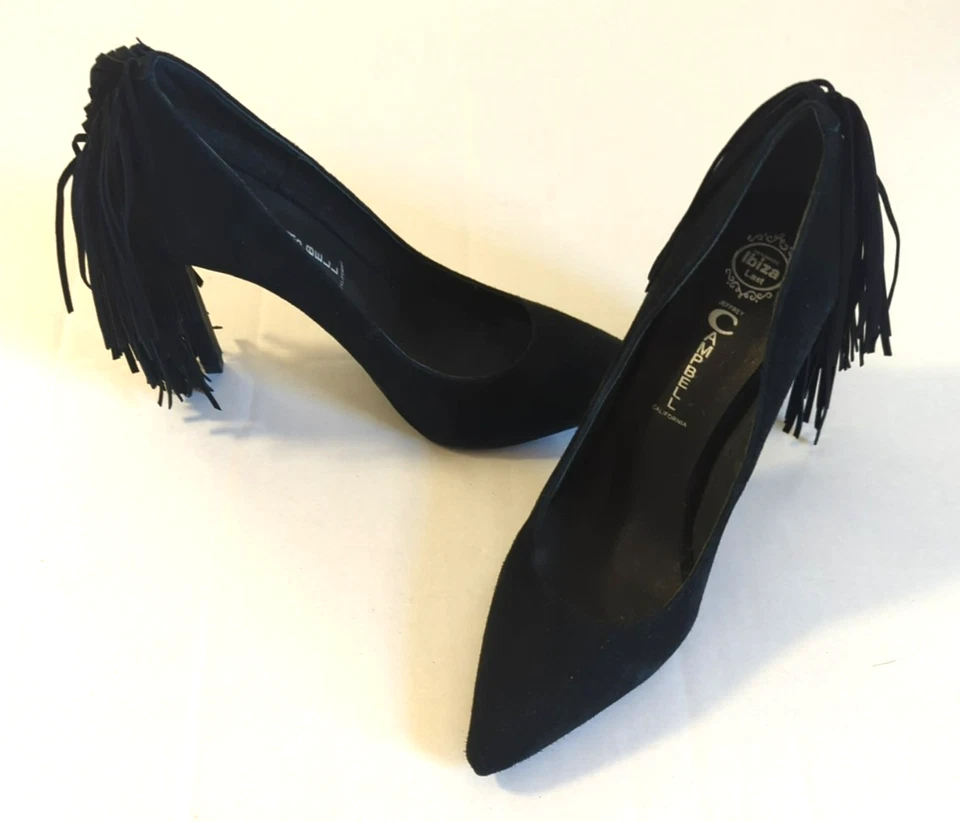 Jeffrey Campbell Tacones de Gamuza Negros Talla 6 Flecos Fiesta Hora Hada Gótica Coqueta Foto 4 de 4