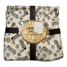 Dessert Dust Twin Sheet Gray All Over Cowboy Boot Floral Print Western Cowgirl