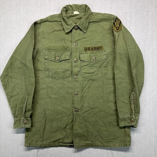Vintage 1970s US Army Vietnam OG 107 Sateen Utility Shirt Size Large US Military