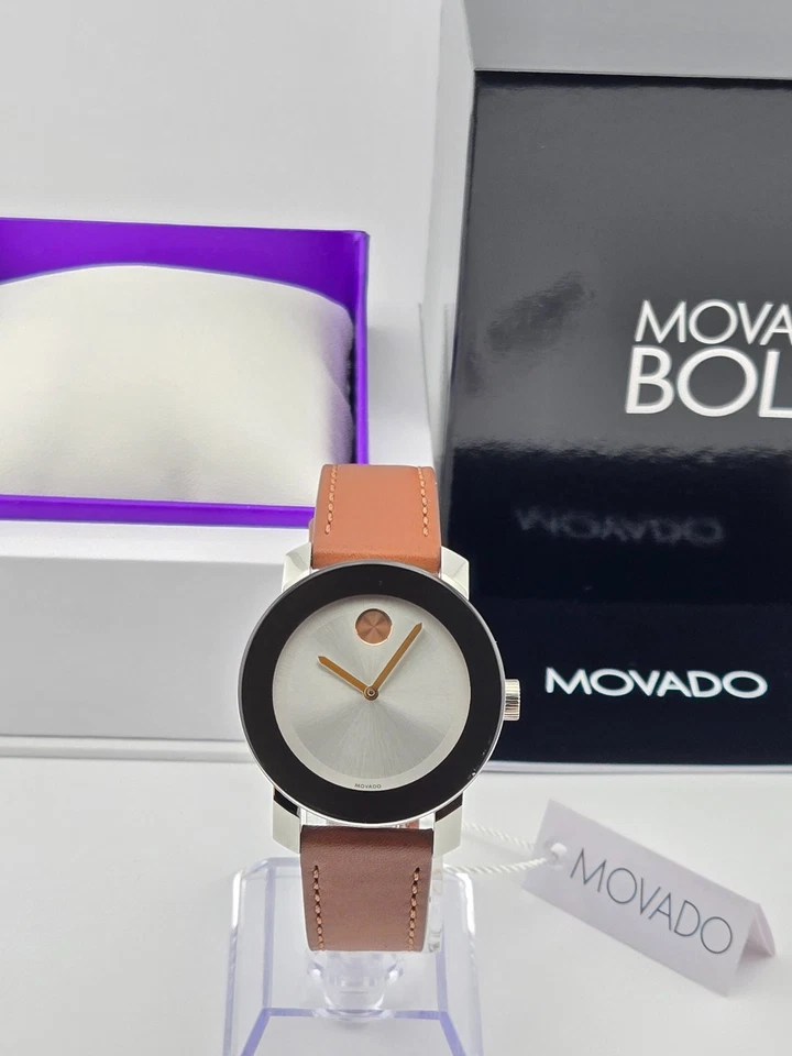 Reloj Movado Bold para mujer con esfera plateada correa de cuero marrón - 3600379 (precio de venta sugerido por el fabricante 595 USD) Foto 2 de 4