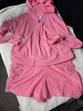 NWT Juicy Couture Pink Terry Cloth Tracksuit Set Hoodie Shorts Size Medium