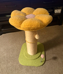 Flower Top Sisal Cat Scratching Post w/ Plush Bed Perch & Hanging Ball, Green