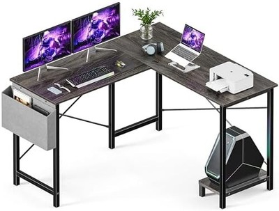 Home Office L Shape Corner Computer Desk Gaming PC Table with CPU Stand Side Bag