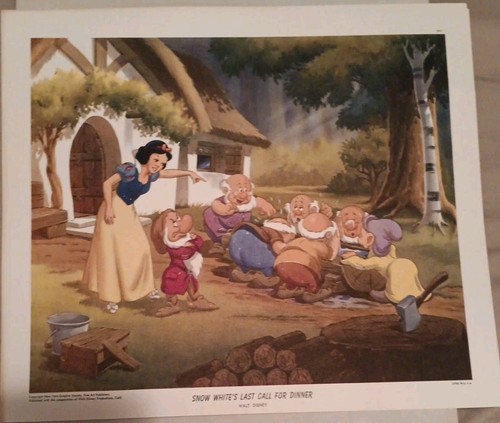 4 WALT DISNEY PRINTS IN MAGNIFICENT FULL COLOR SNOW WHITE & BAMBI LITHOGRAPHED - Picture 3 of 5