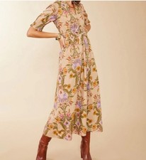 Spartina 449 Tatum Maxi Dress S Mystic Moss Motif Print Short Sleeve Smock Waist