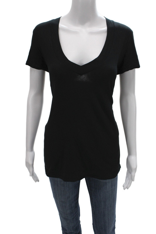 Standard James Perse Womens V-Neck Black Cotton Short Sleeve Tee Size 4