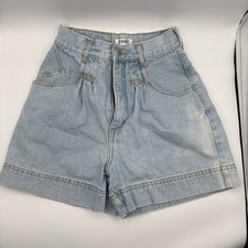 Vintage 80s ESPRIT Light Wash Denim High Waist Pleated Front Mom Shorts Sz 3/4