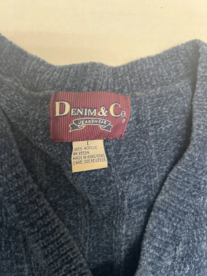 Denim & Co Blue Ribbed Knit Short Sleeve Sweater Women's Large V Neck - Image 3 of 4