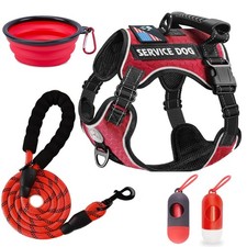 Service Dog Vest,No-Pull Dog Harness and Leash Set,Adjustable Oxford Reflective