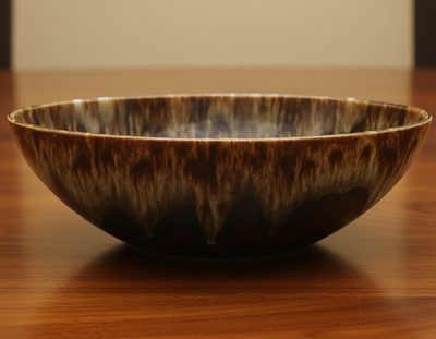 Vintage Canonsburg Pottery Brown Drip Glaze Ironstone 9'' Oval Vegetable Bowl USA