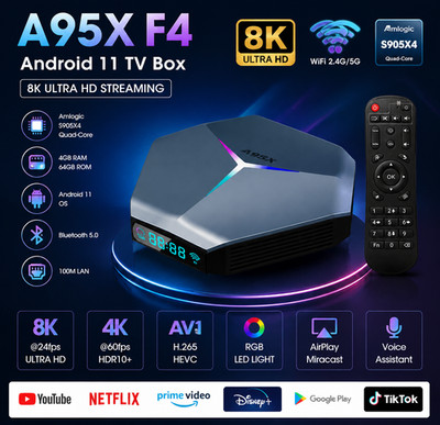 Android TV BOX A95X 64GB F4 Dual Wifi 8K 4K 3D Amlogic S905X4 Airplay Miracast