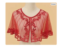 FLAPPER SEQUIN SHAWL-RED Sequin Beaded Capelet Shawl Wrap - Lightweight Party