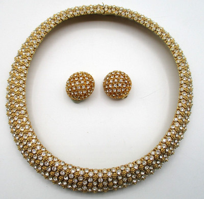 VINTAGE CINER SWAROVSKI CRYSTAL CHOKER NECKLACE with EARRINGS SET ~ SIGNED