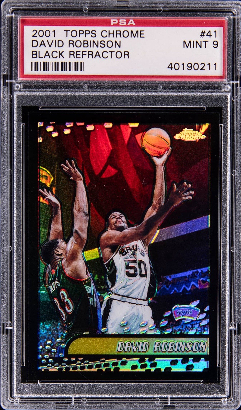 2001 Topps Chrome David Robinson BLACK REFRACTOR /50 PSA 9 MINT #41 Spurs 