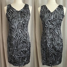 Vintage 90s Dress Size 10 Black Silver Zebra Animal Print Going Out Party Y2K