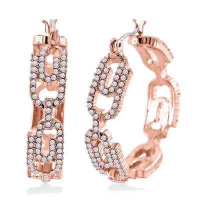 Austrian Crystal Beautiful Paper Clip Hoop Earrings in Rose tone over Brass New