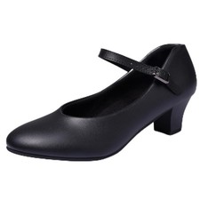 PU Leather Ankle Strap Character Shoe 1.55'' Dance Shoes for Women-Black-9.5M...