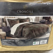 Croscill King Comforter Set, Luxe Chenille Jacquard Patchwork, Microfiber Twill