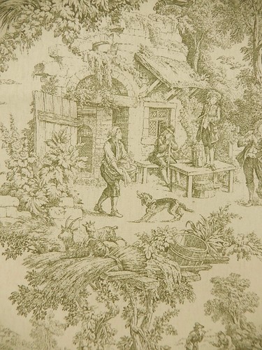 English Country Pastoral-Village Toile Printed Fabric. 2 yds +34 ". 72"W. F-232 - Picture 3 of 15
