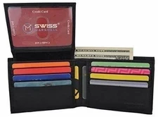 SWISS MARSHALL Full Grain Leather Mens Bifold Wallet RFID Blocking Wallets for M