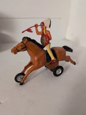 Rare Vtg 1960s-70s Plastic Friction Indian Chief Riding A Horse Unknown Markings