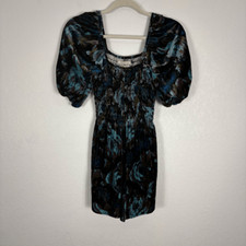 Urban Outfitters Velour Dress Puff Short Sleeve Black, Blue, & Purple Pattern Si