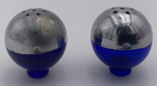 mid century vintage atomic age cobalt blue with steel salt and pepper shakers