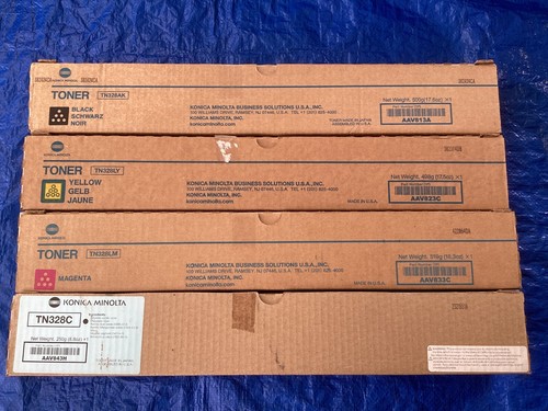 NEW! Lot of 4, Genuine Konica Minolta TN328AK/LY/LM/C Toner Cartridge