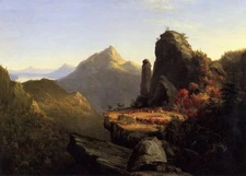 Oil painting Imaginary scene from The Last of the Mohicans mountains landscape