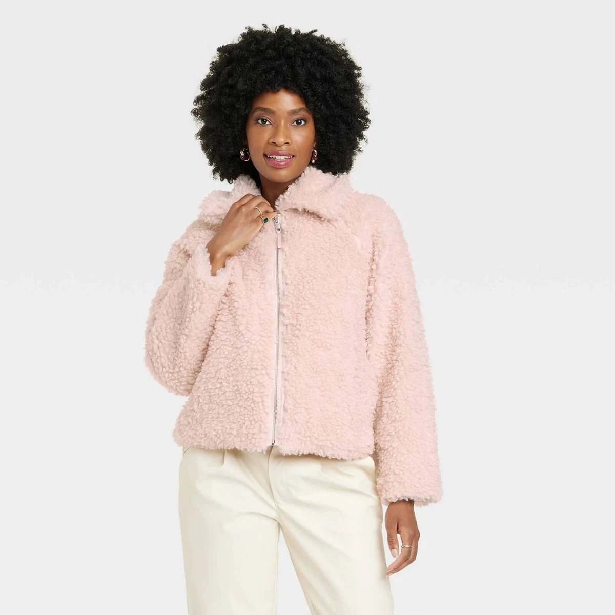Pink faux fur bomber clearance jacket