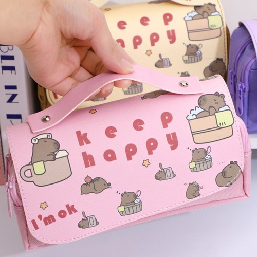 PU Kapibara Pencil Case Multi-layer Large Capacity Pencil Bag Boy Girl Kid - Picture 11 of 14