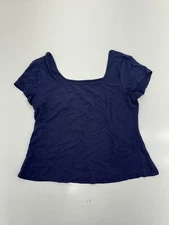 Shein Curve Navy Blue Short Sleeve Square Neck Shirt Womens Size 1XL