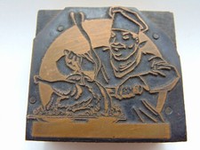 Vintage Printing Letterpress Printers Block Copper Cutting Into Turkey Food Chef