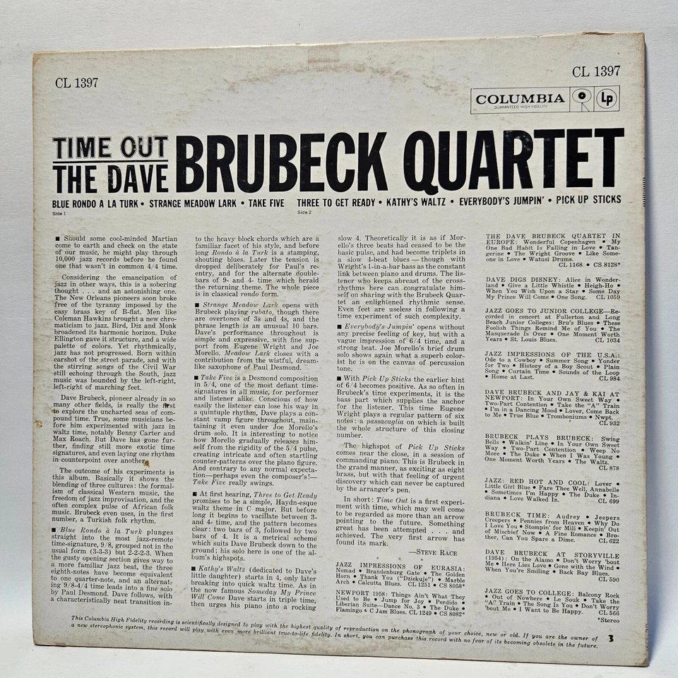 Dave Brubeck Quartet - Time Out - 1961 Mono RE 6 Eye - VG+ - Ultrasonic Clean - Image 2 of 4
