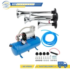 Fit for Train Horn 12V Super Loud 150dB 4 Trumpet Air Horn Compressor Tank Gauge