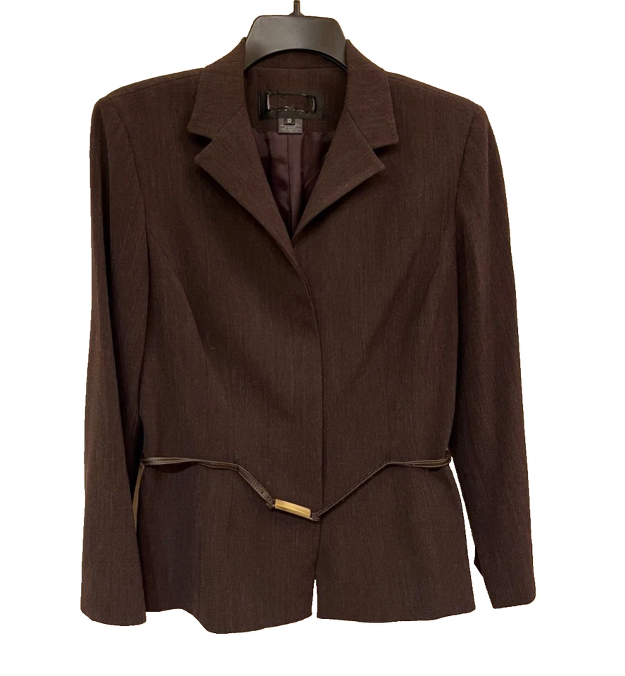 FINITY коричневый женщин BLAZER скрытый кнопка застежки с подкладкой подпоясанный сделано в США sz 12 - Изображение 2 из 4