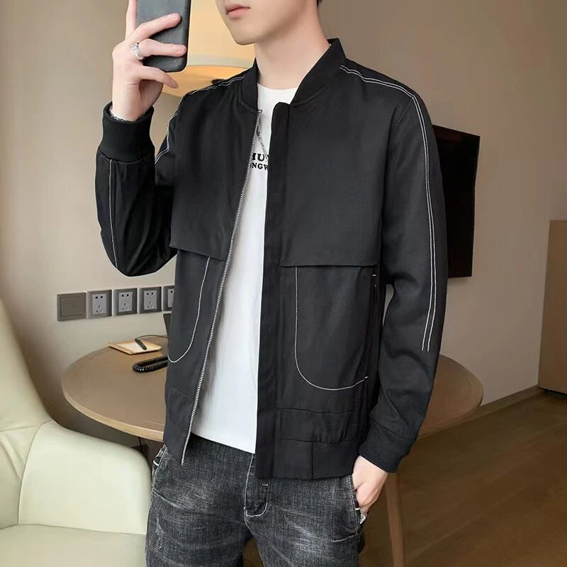 New Casual Men's Jacket Slim Windproof Stand Collar Pocket