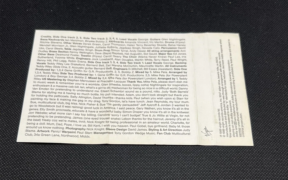 Boy George High Hat 1989 Audio Cassette Virgin Records 91022-4 Foto 4 de 4